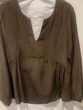 Ecru olive green silk blouse
